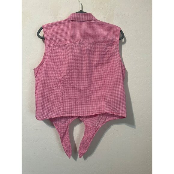 Lauren Ralph Lauren Red White Check Sz 16 Tie Waist Sleeveless Button Up Blouse - Picture 5 of 7